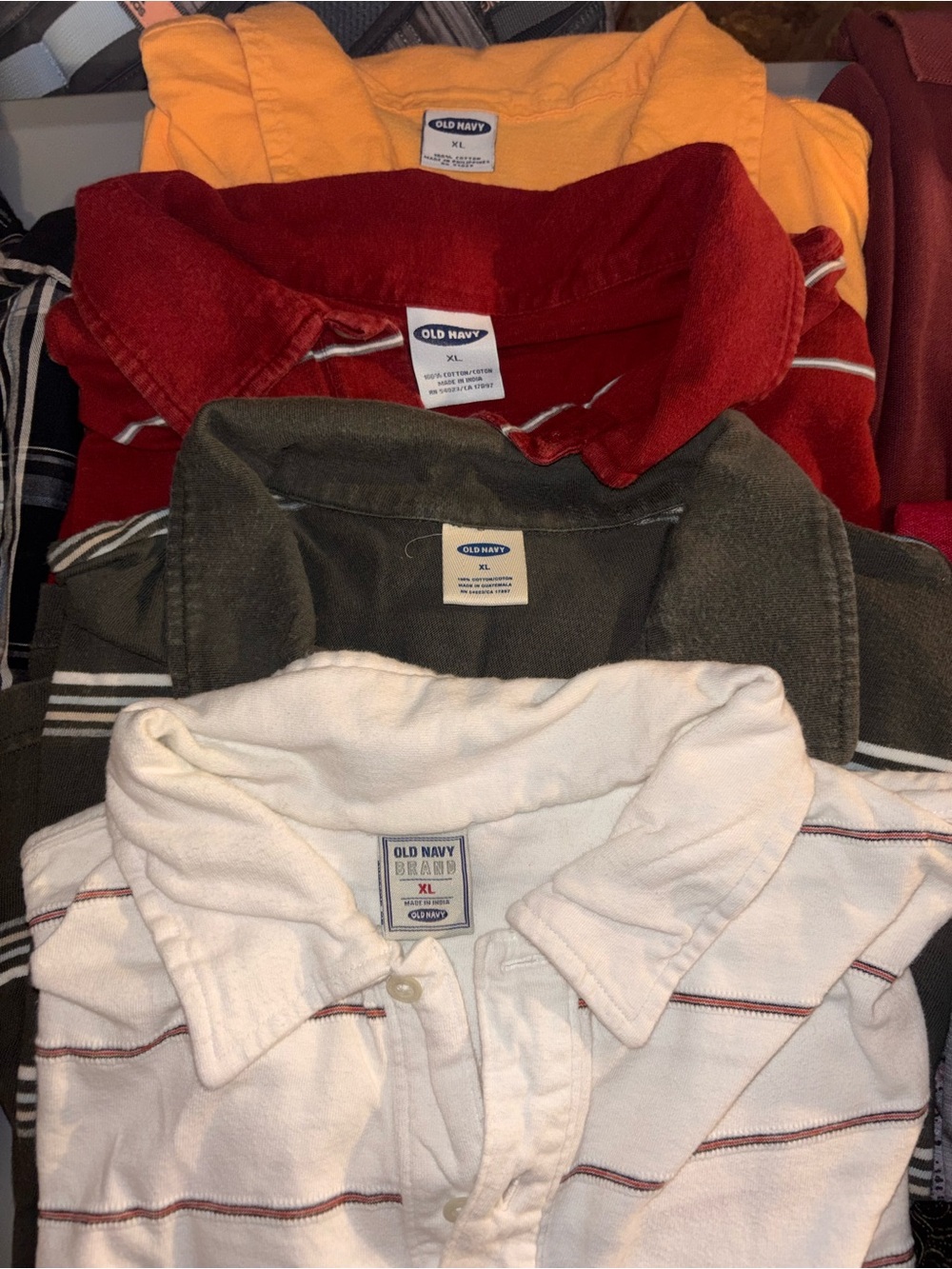 Old Navy Polo Lot of 4 - White, Olive, Red & Orange